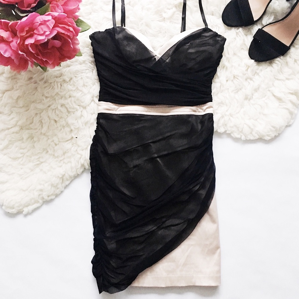 ASOS Black Mesh & Nude Bodycon Wrap Dress